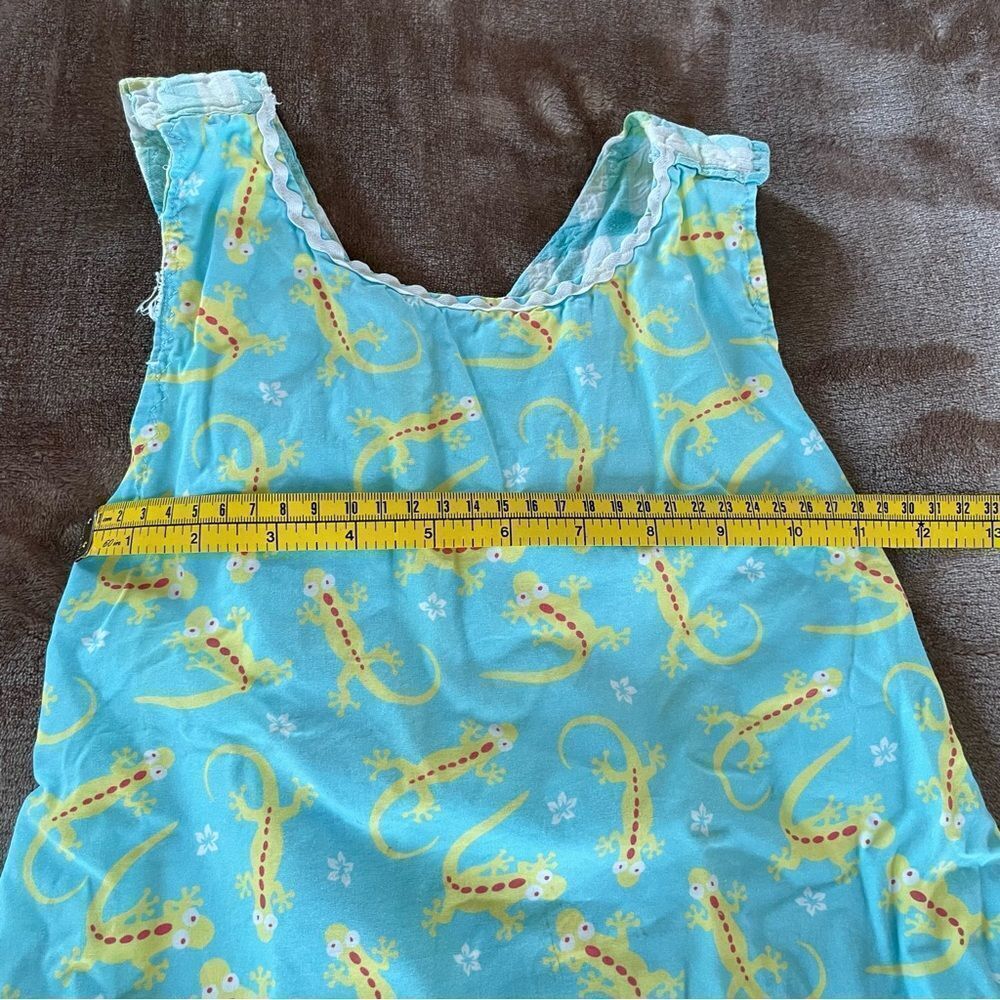 Handmade Little Girls Blue Cotton Crossover Tunic with Yellow Lizard Print Sz4-6 - Picture 10 of 10